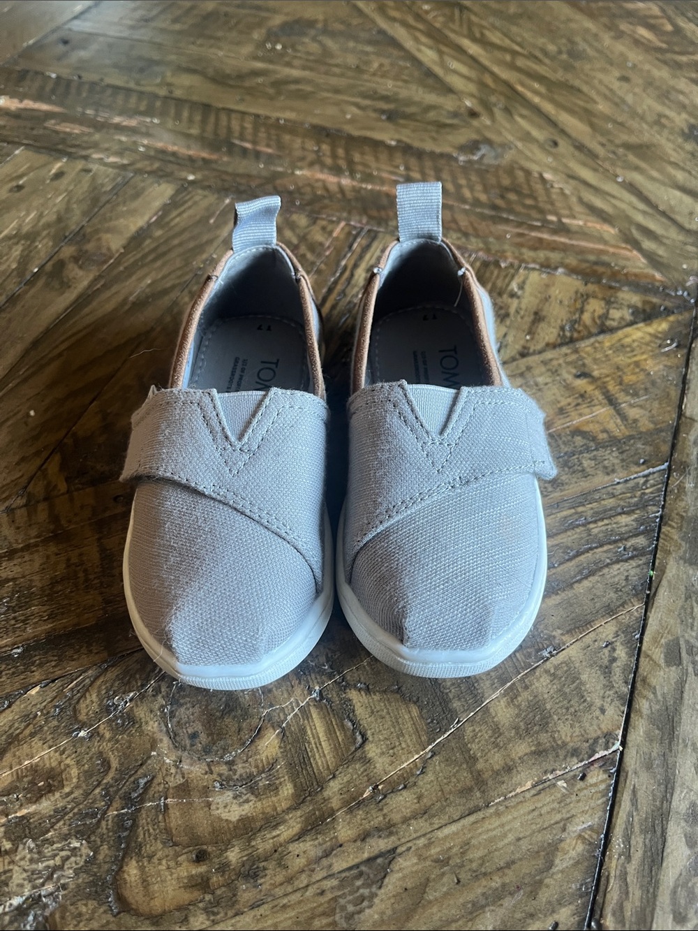 Toms Kids Light Gray Canvas Slip-On Sneakers with Hook & Loop Strap